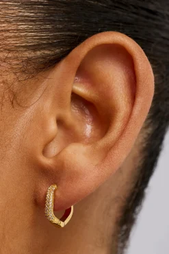 Iced Asymmetric Hoop Earrings - 15mm - Gold