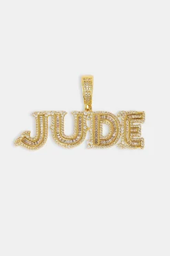 Iced Baguette Centre Letter Pendant - 22mm - Gold