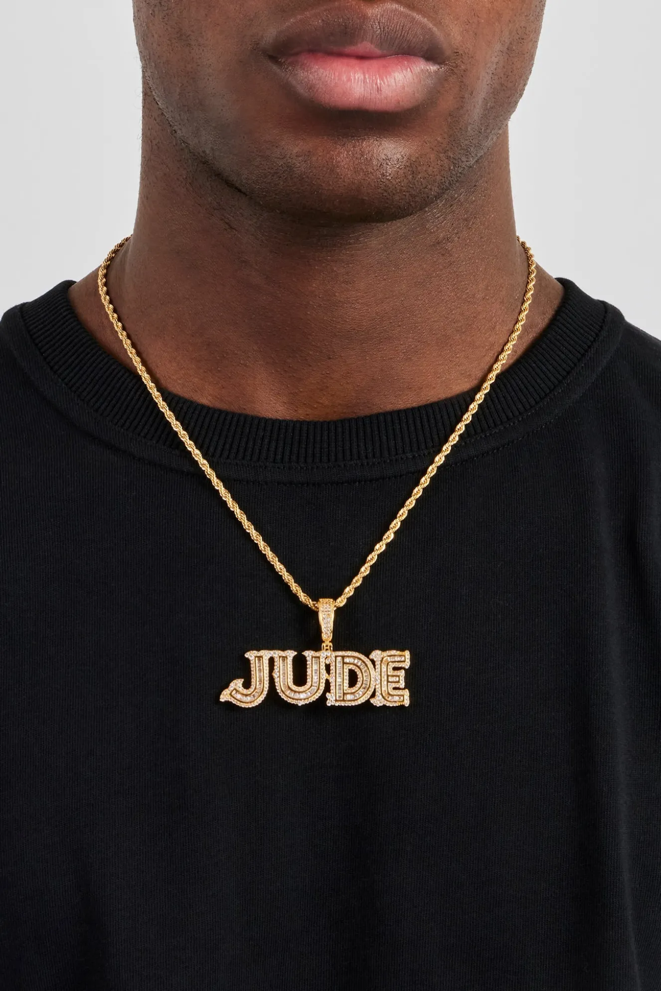 Iced Baguette Centre Letter Pendant - 22mm - Gold