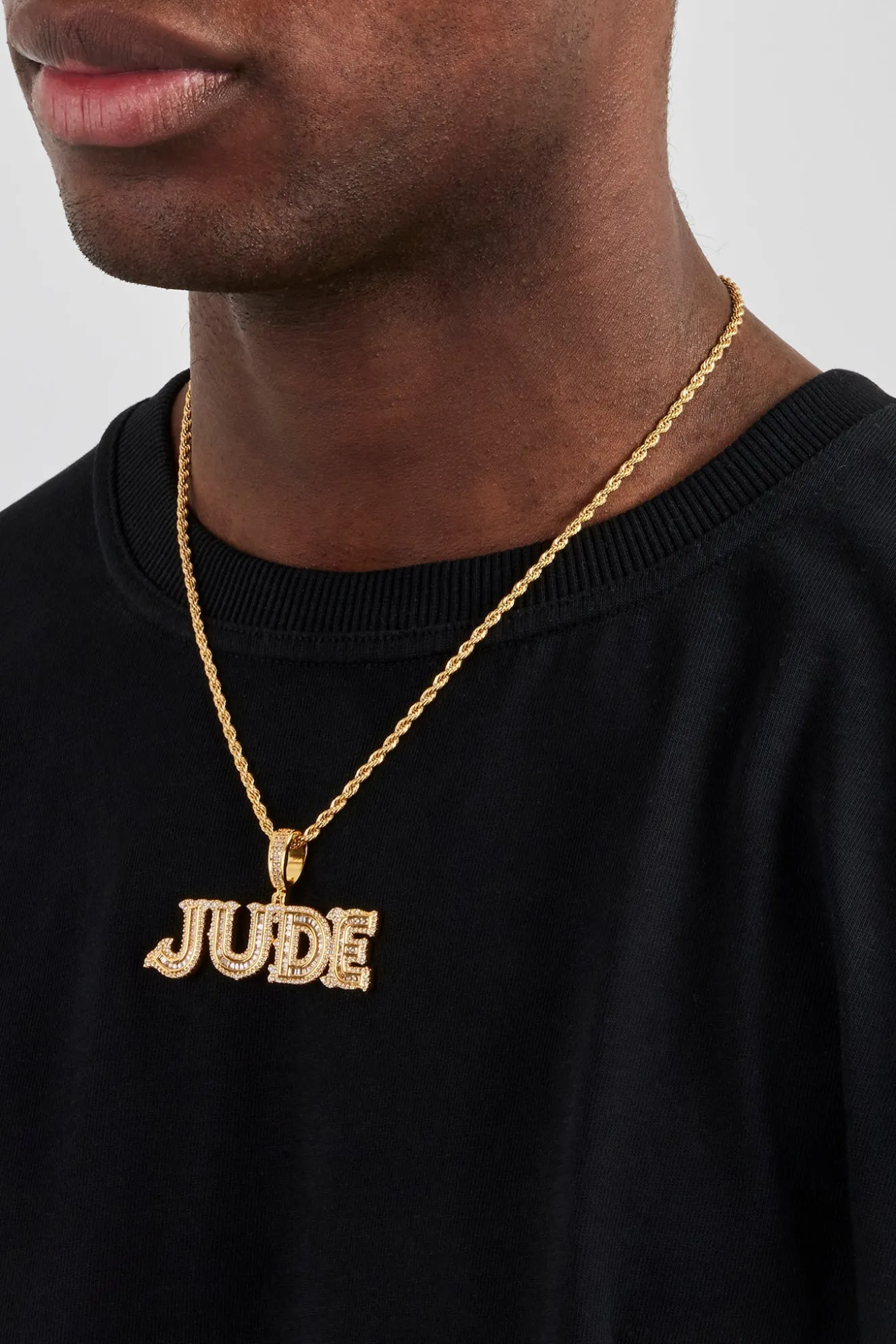 Iced Baguette Centre Letter Pendant - 22mm - Gold