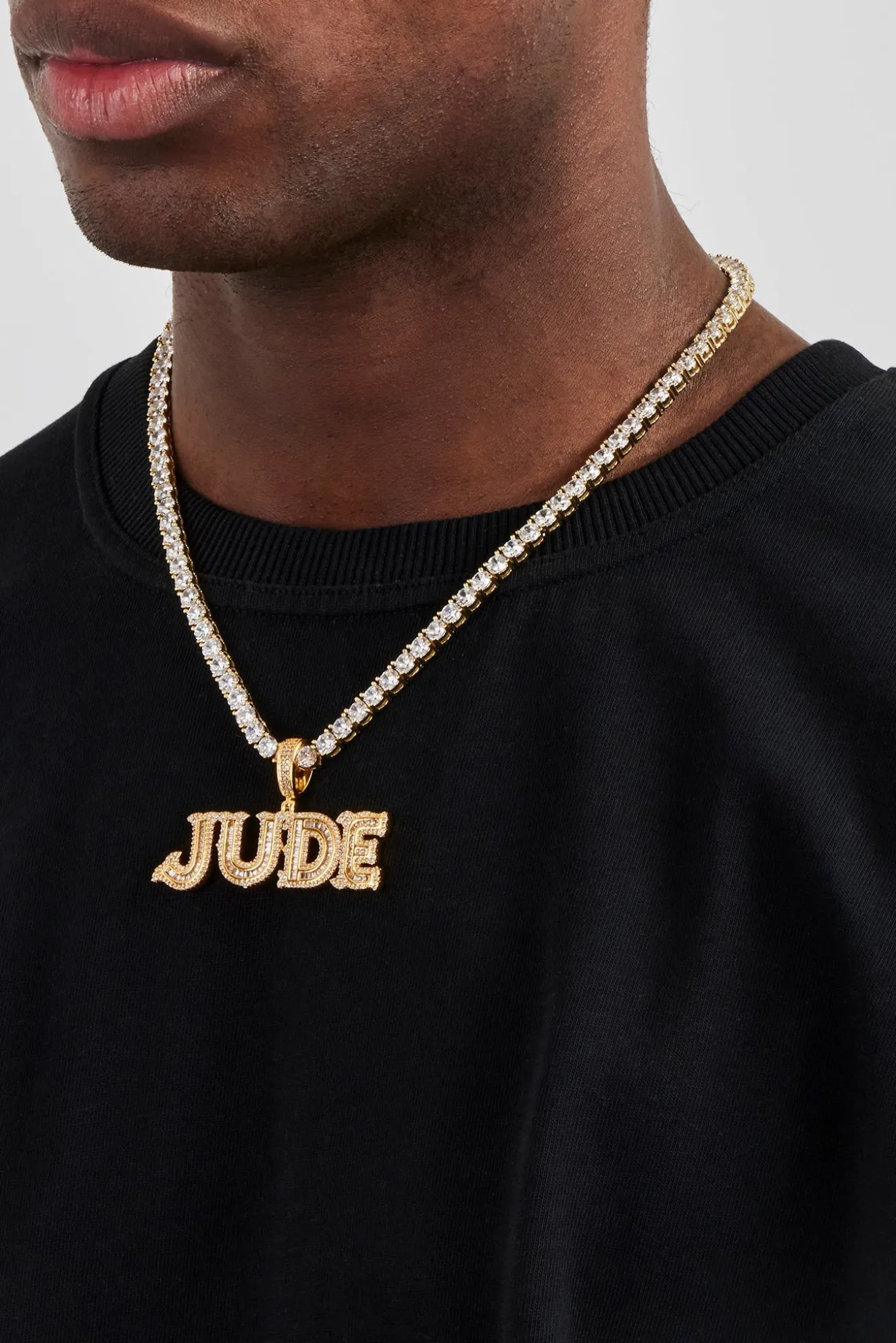 Iced Baguette Centre Letter Pendant - 22mm - Gold