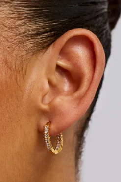 Iced Baguette Hoop Earrings - 20mm - Gold