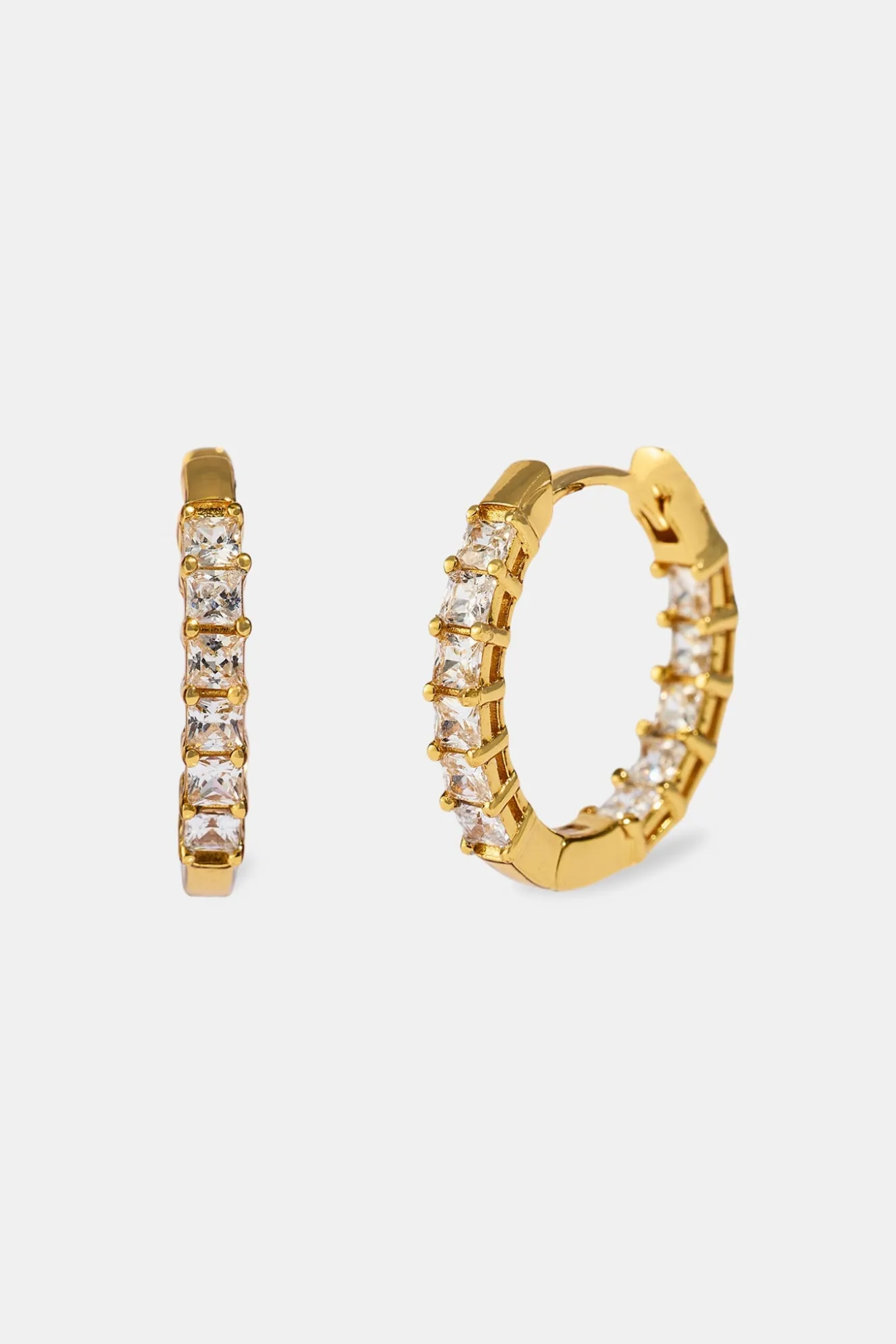 Iced Baguette Hoop Earrings - 20mm - Gold