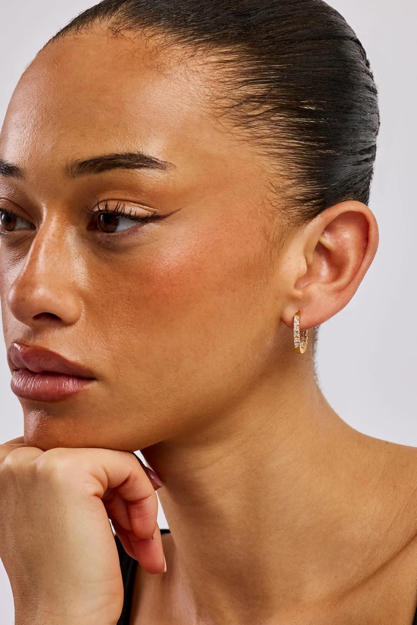 Iced Baguette Hoop Earrings - 20mm - Gold