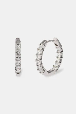 Iced Baguette Hoop Earrings - 20mm - White Gold