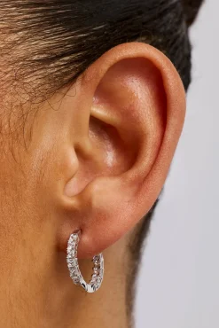 Iced Baguette Hoop Earrings - 20mm - White Gold