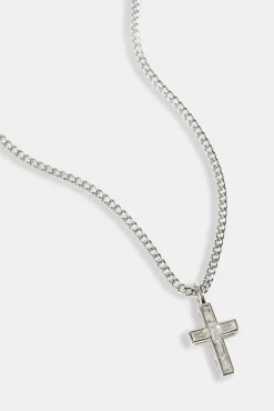 Iced Baguette Stone Cross Necklace - 25mm