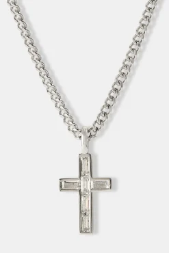Iced Baguette Stone Cross Necklace - 25mm