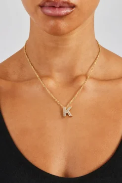 Iced Balloon Letter Necklace - 20mm - Gold