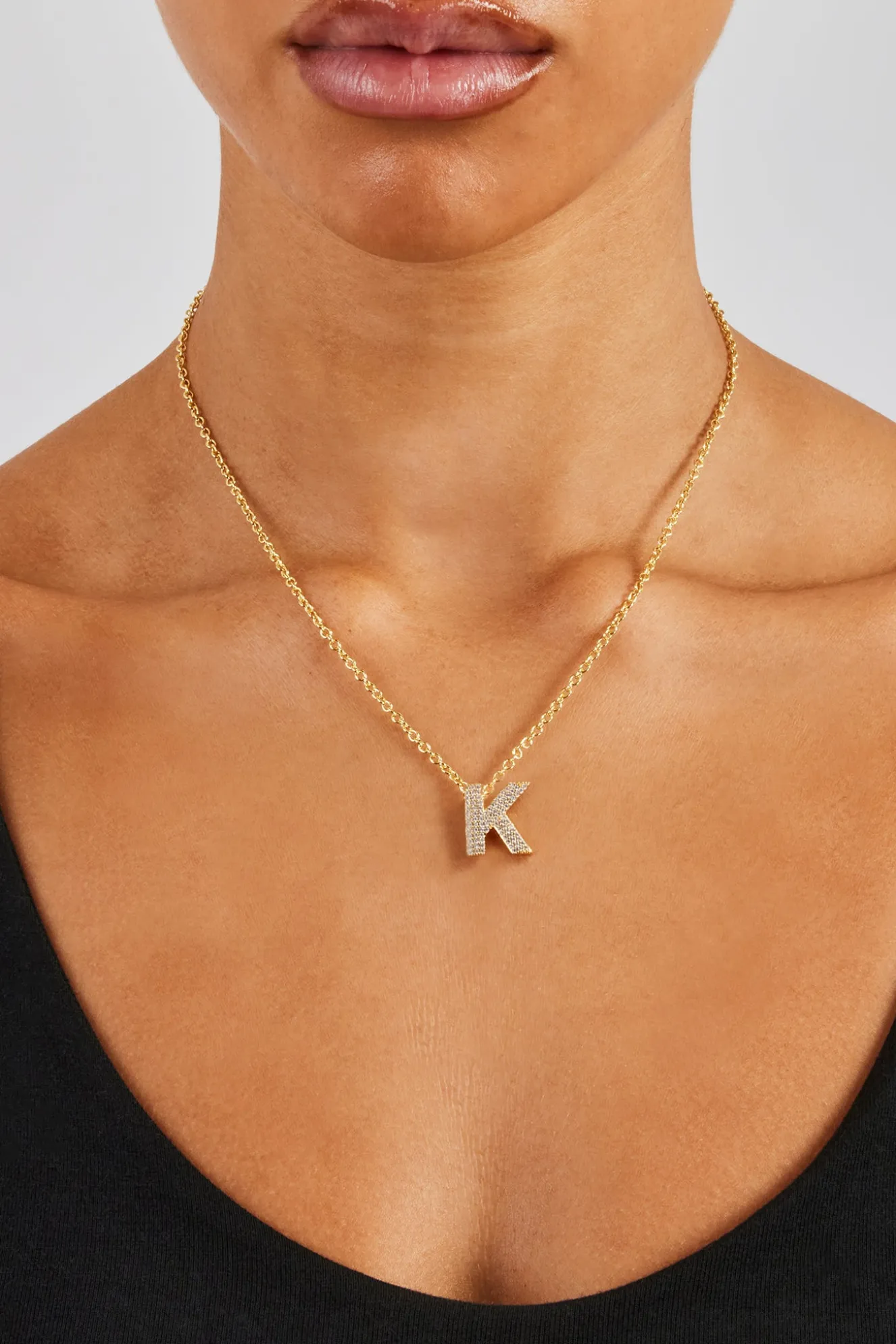 Iced Balloon Letter Necklace - 20mm - Gold