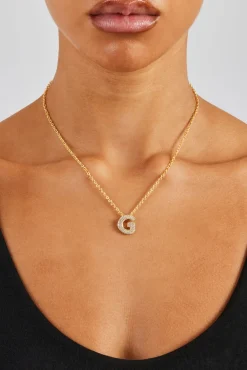 Iced Balloon Letter Necklace - 20mm - Gold