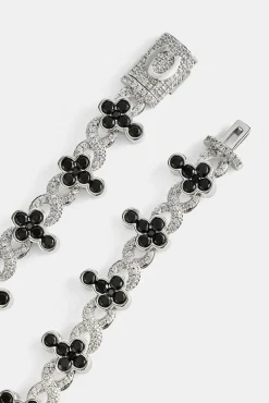 Iced Black Cross Infinity Link Bracelet - 10mm