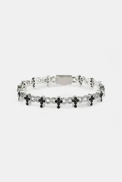 Iced Black Cross Infinity Link Bracelet - 10mm