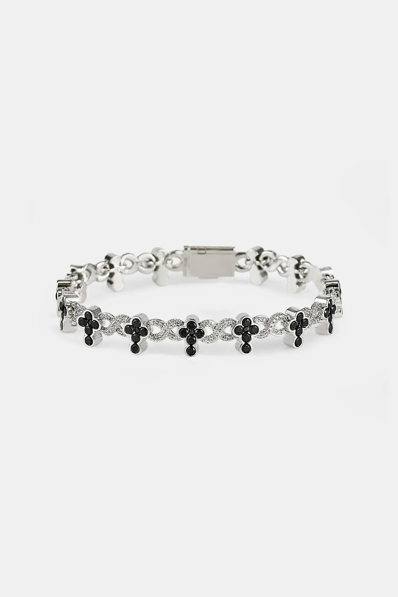 Iced Black Cross Infinity Link Bracelet - 10mm