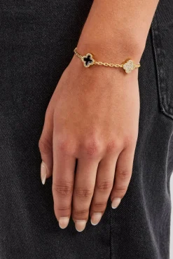 Iced & Black Enamel Motif Rolo Link Bracelet - 12mm