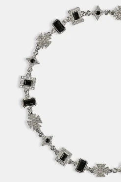 Iced Black Gemstone & Motif Bracelet - 6mm - White