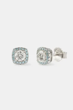 Iced Blue Edge Cluster Stud Earrings - 7mm