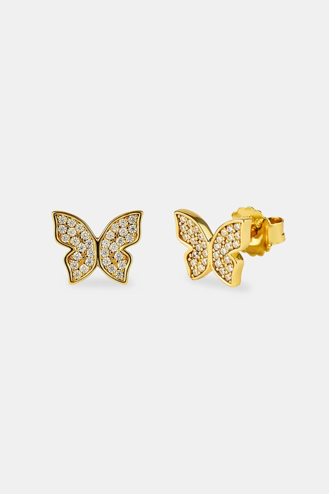 Iced Butterfly Stud Earring - 8mm - Gold
