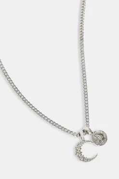 Iced Celestial Double Motif Pendant Necklace - 10mm - White