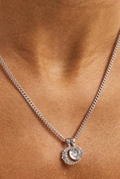 Iced Celestial Double Motif Pendant Necklace - 10mm - White