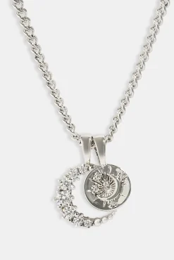 Iced Celestial Double Motif Pendant Necklace - 10mm - White