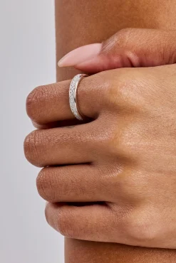 Iced Center Band Ring - 3.5mm - White