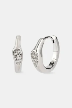 Iced Centre Asymmetric Hoop Earrings - 10mm - White