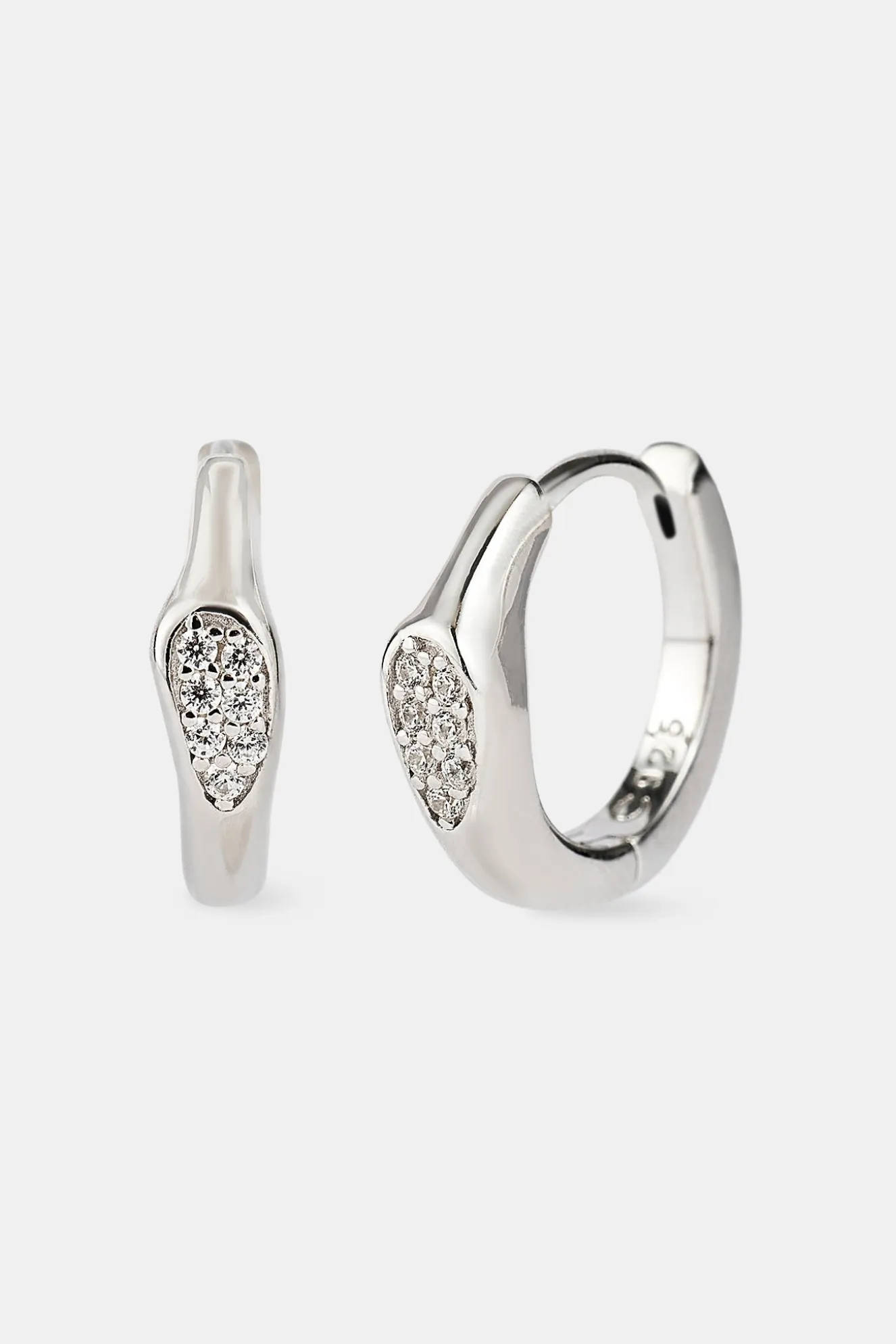 Iced Centre Asymmetric Hoop Earrings - 10mm - White