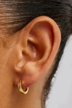 Iced Centre Asymmetric Hoop Earrings - 10mm - Gold