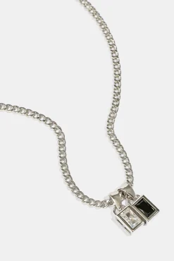 Iced Clear & Black Double Pendant Necklace - 6mm