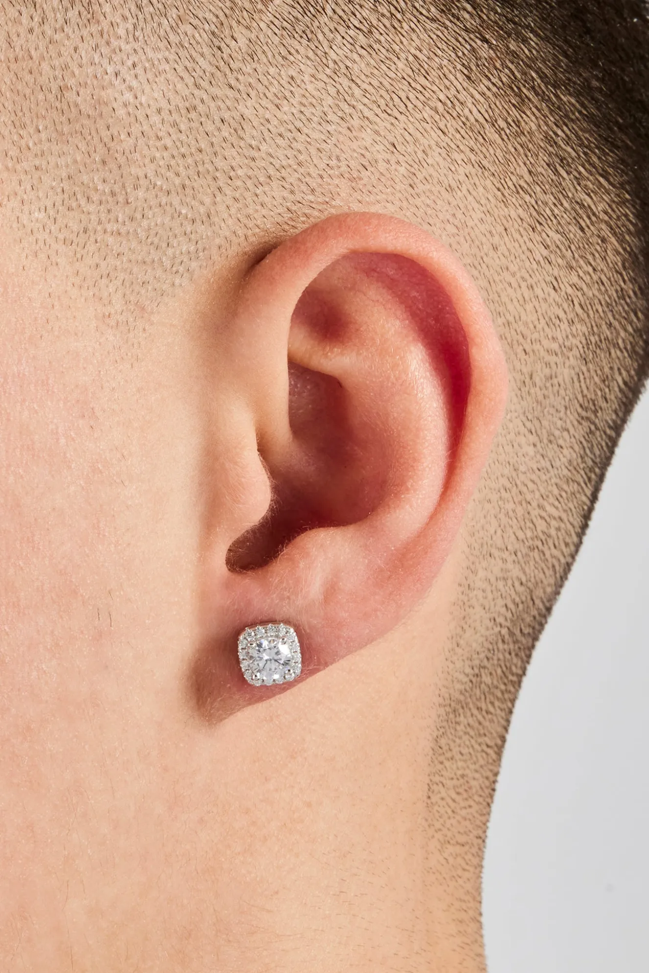 Iced Cluster Stud Earrings - 7mm - White
