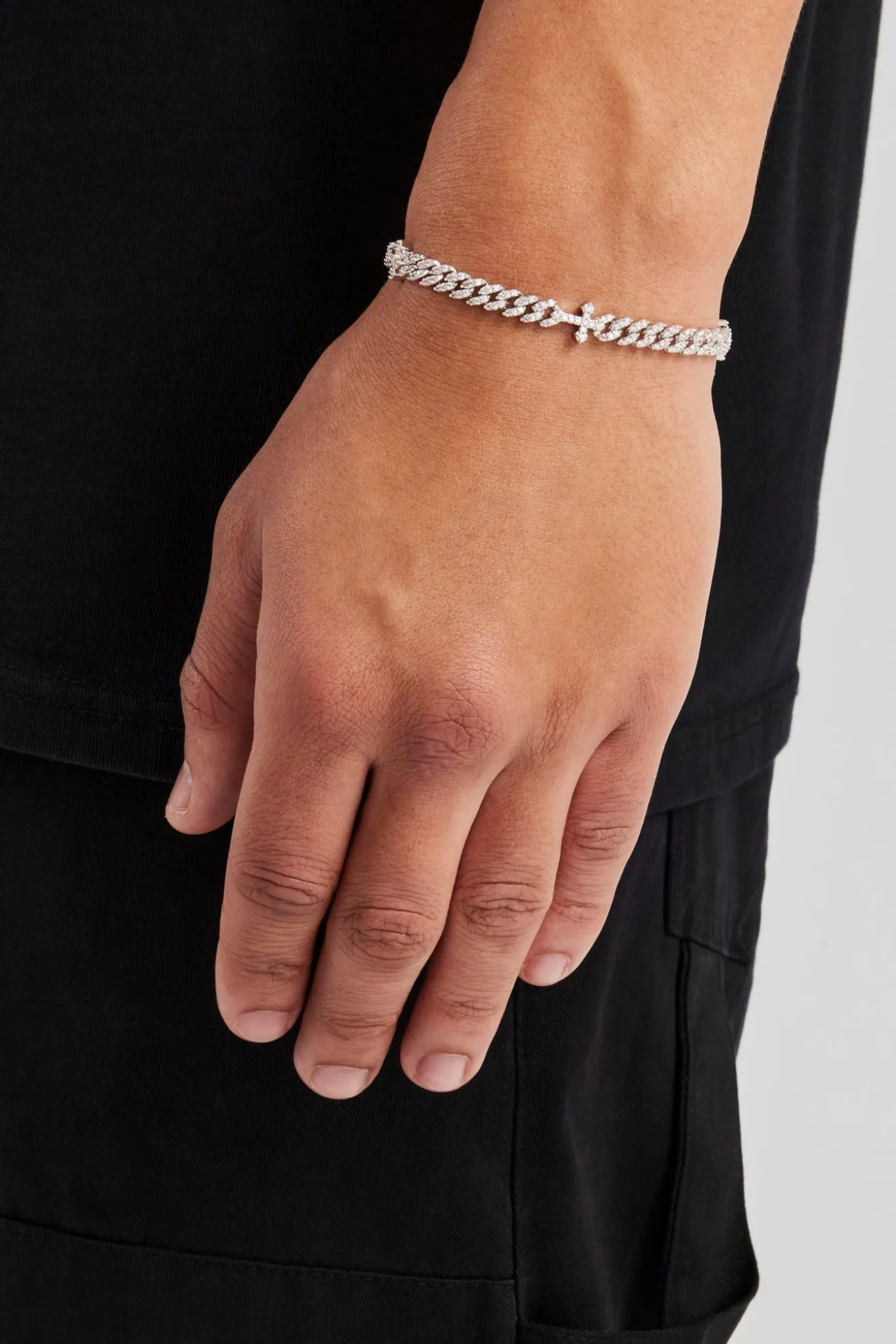 Iced Cross Cuban Bracelet - 5mm - White