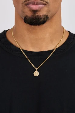 Iced Cross Disk Necklace - 13mm - Gold