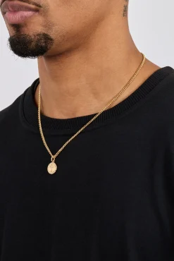 Iced Cross Disk Necklace - 13mm - Gold