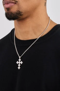 Iced Cross Motif Cuban Necklace- 3mm