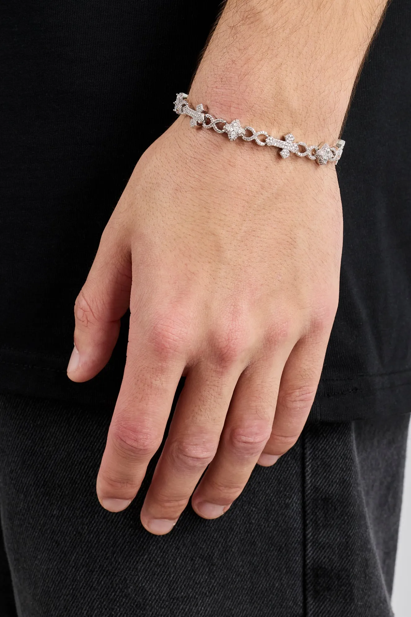 Iced Cross & Motif Infinity Bracelet - 10mm