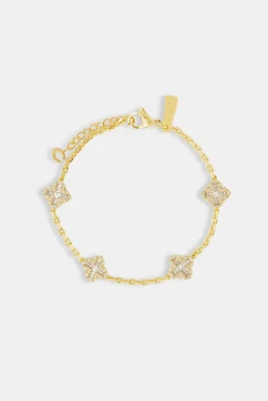 Iced Cross Motif Rolo Bracelet - 8mm - Gold