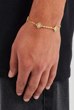 Iced Cross Motif Rolo Bracelet - 8mm - Gold