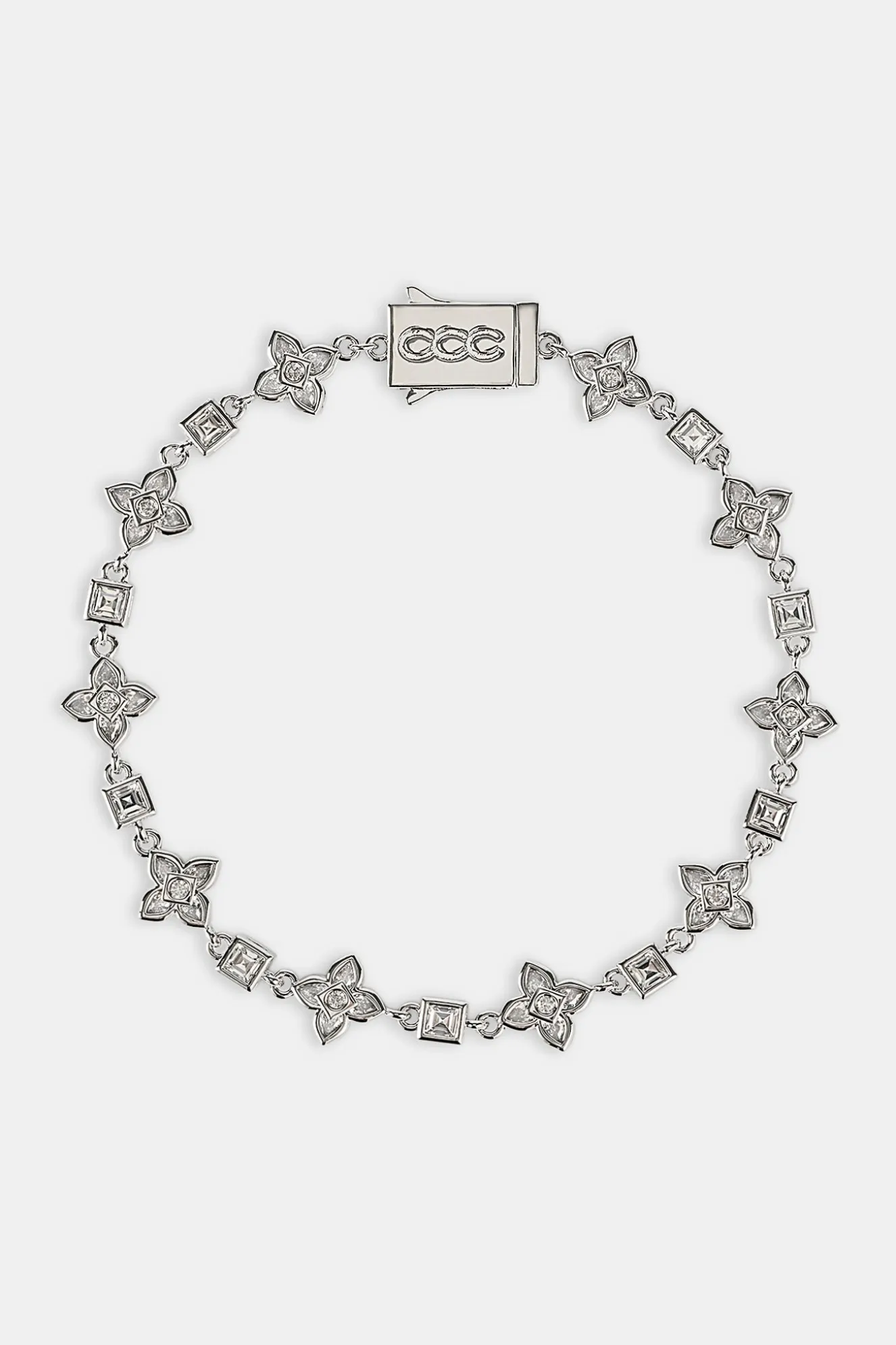 Iced Cross Motif & Square Stone Bracelet - 8mm