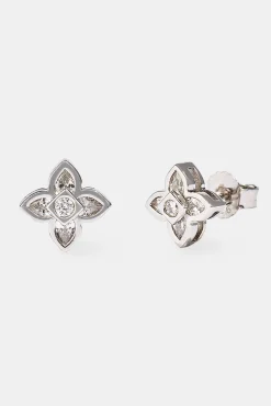 Iced Cross Motif Stone Stud Earrings - 8mm