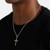 Iced Cross Pendant - 30mm - White