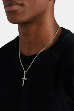 Iced Cross Pendant - 30mm - White