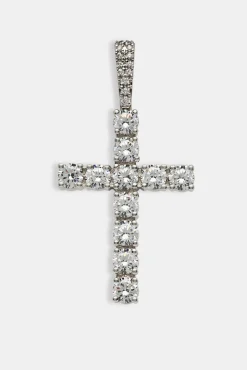Iced Cross Pendant - 30mm - White