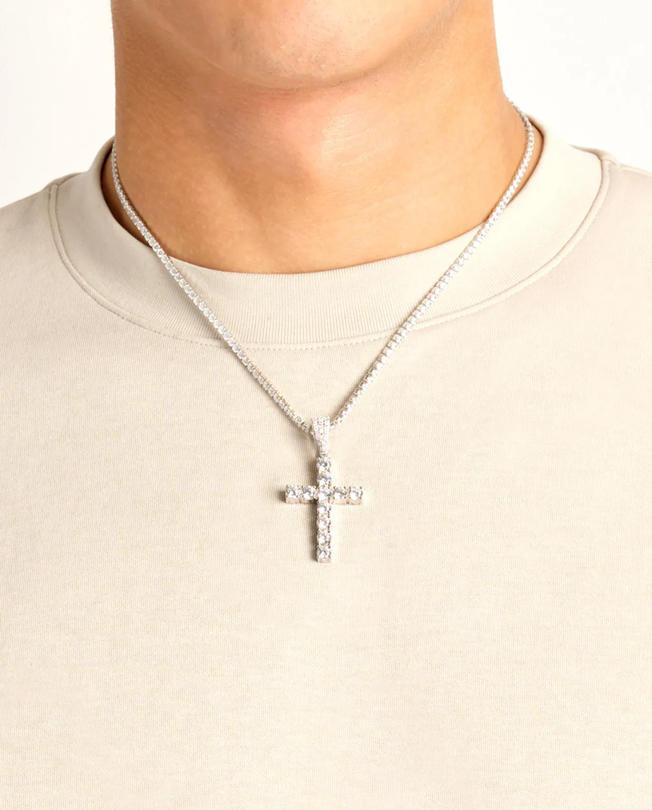 Iced Cross Pendant - 30mm - White