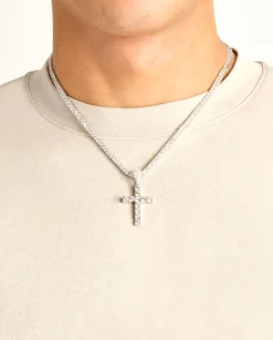 Iced Cross Pendant - 30mm - White