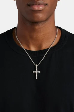Iced Cross Pendant - 30mm - White