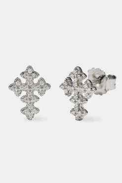 Iced Cross Stud - 10mm - White