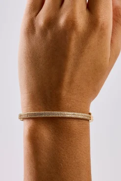 Iced Double Row Tennis Bangle - 4mm - Gold