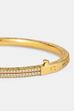 Iced Double Row Tennis Bangle - 4mm - Gold