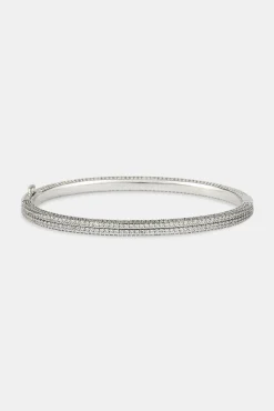 Iced Double Row Tennis Bangle - 4mm - White